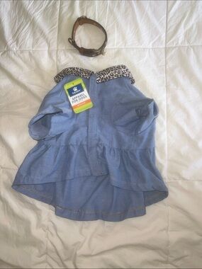 Top Paw Light Blue Dog Dress with Leopard Collar